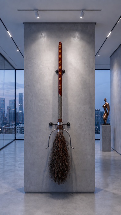 The 1993 Firebolt displayed on a gallery wall.